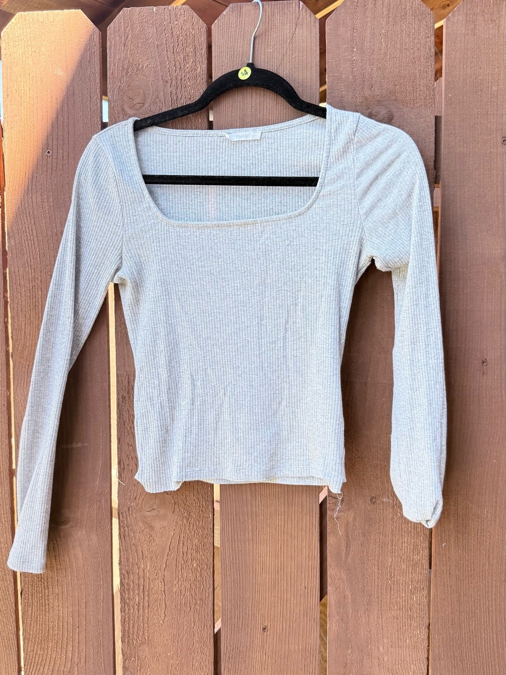 Women's Square Neck Ribbed Long-Sleeve Top - Light Gray